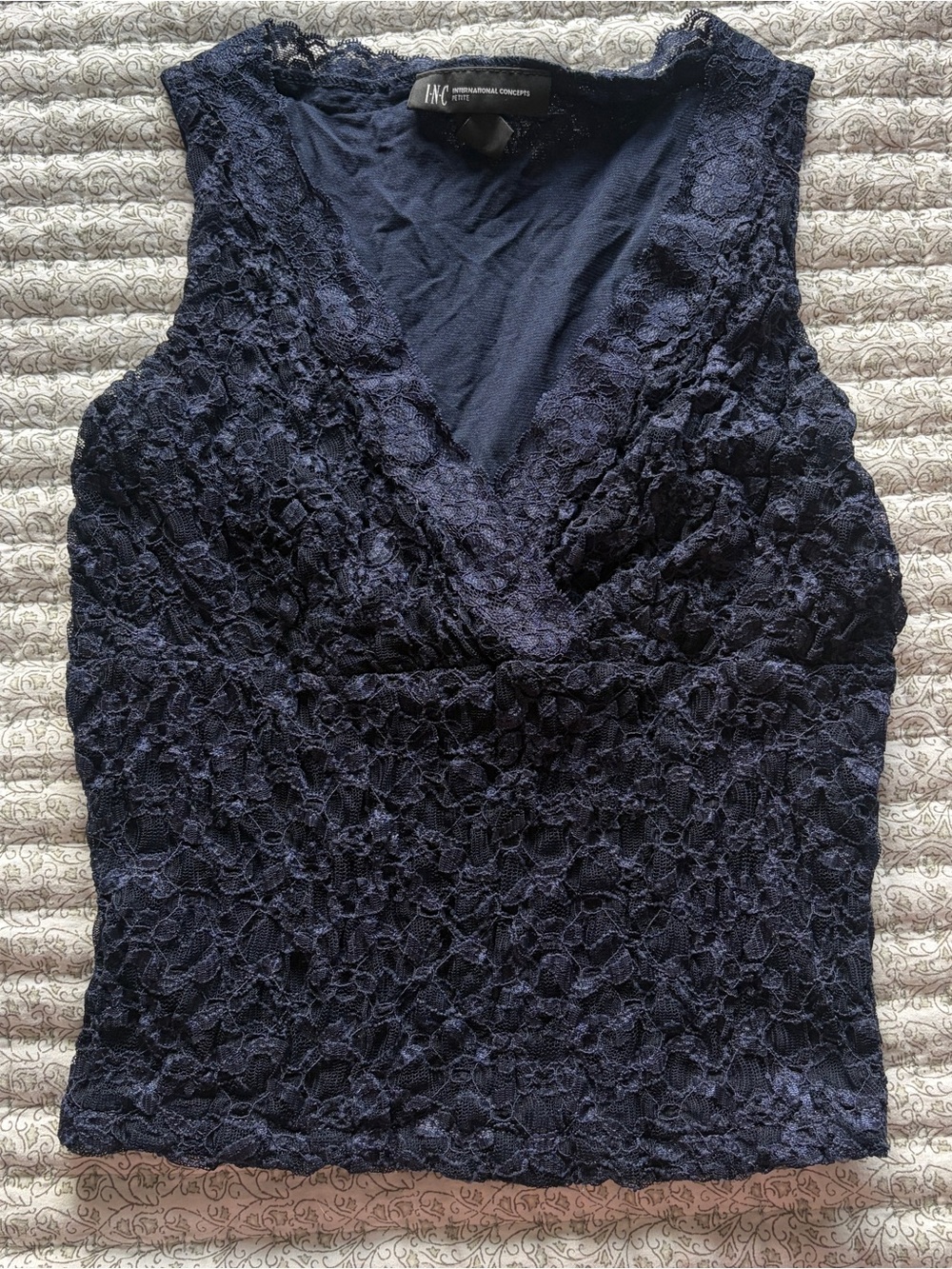 INC International Concepts Navy Lace V-Neck Sleeveless Tank